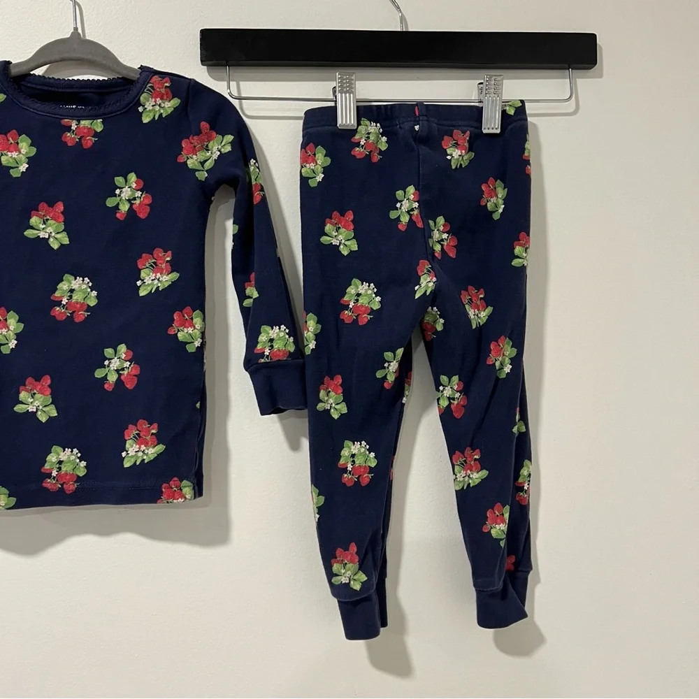Janie and Jack navy blue strawberry long pajamas 2T